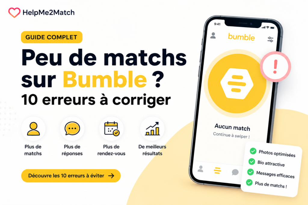 Peu de matchs sur Bumble ? 10 erreurs à corriger pour optimiser son profil, ses photos et obtenir plus de matchs.