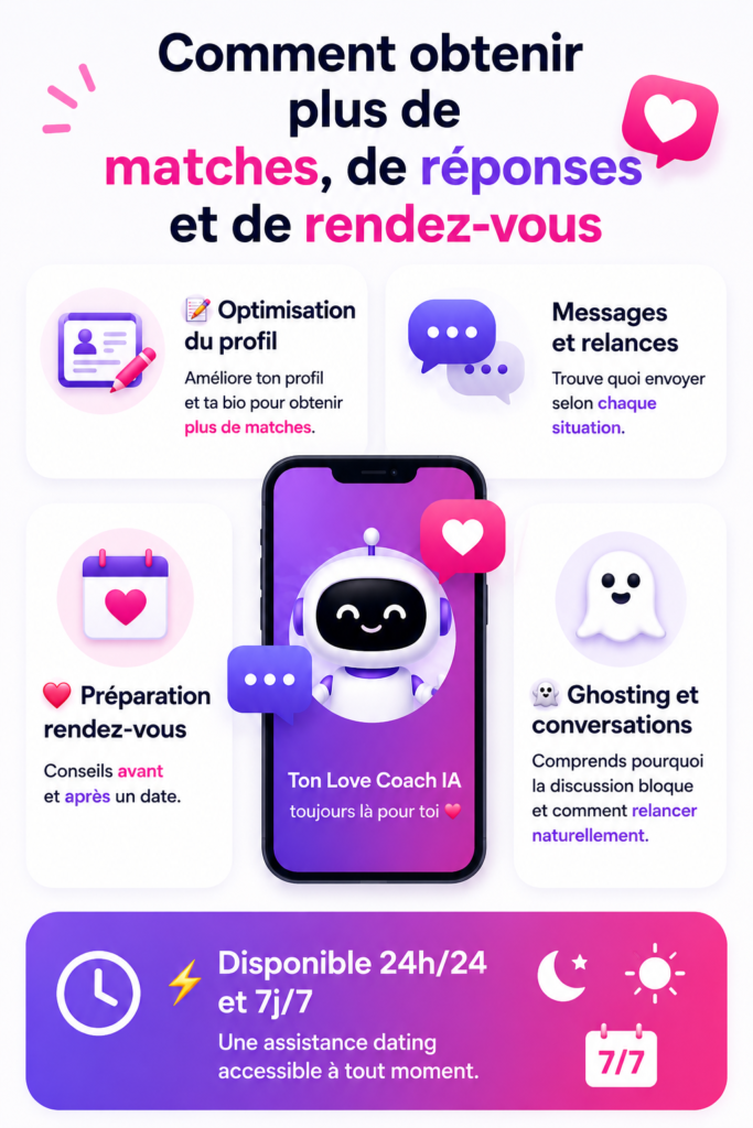 Comment obtenir plus de matchs, de réponses et de rendez-vous grâce au Love Coach IA HelpMe2Match