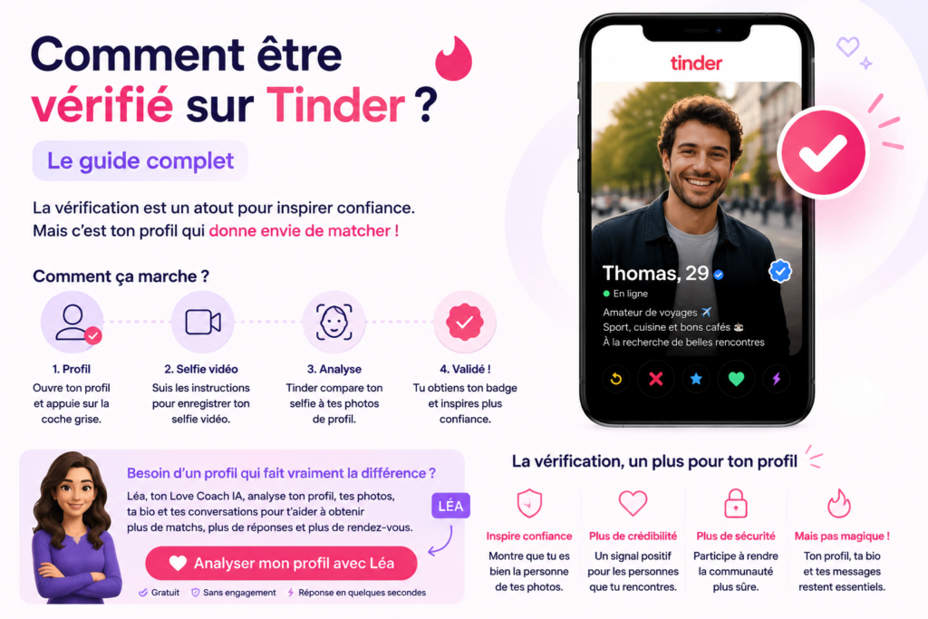 Comment être vérifié sur Tinder : étapes pour obtenir la vérification de son profil avec un selfie vidéo.